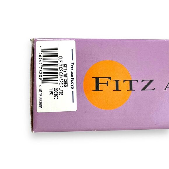 Fitz & Floyd Ceramic Canape Tray Kitty Witches Curly Qs Cat Plate Halloween New - Picture 10 of 14